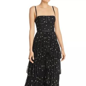 Donna Mizani Pierre Embroidered Tulle dress black gold embroidered stars small